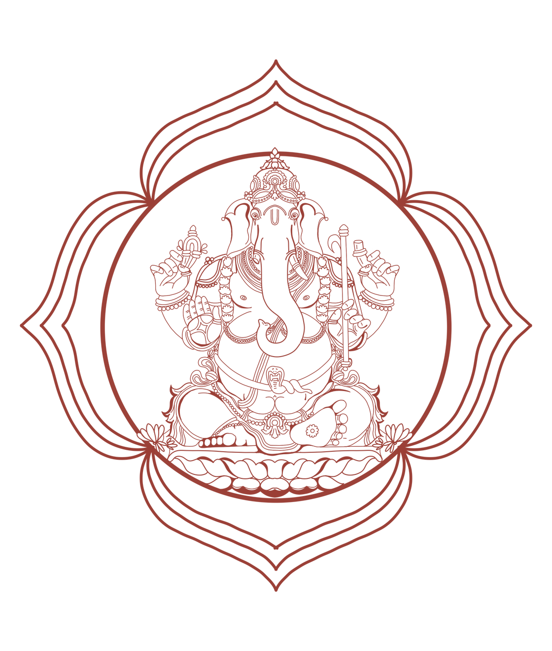 Lord Ganesha within a complete ornamental lotus outline