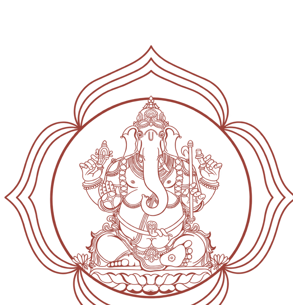 Lord Ganesha in an ornamental lotus outline